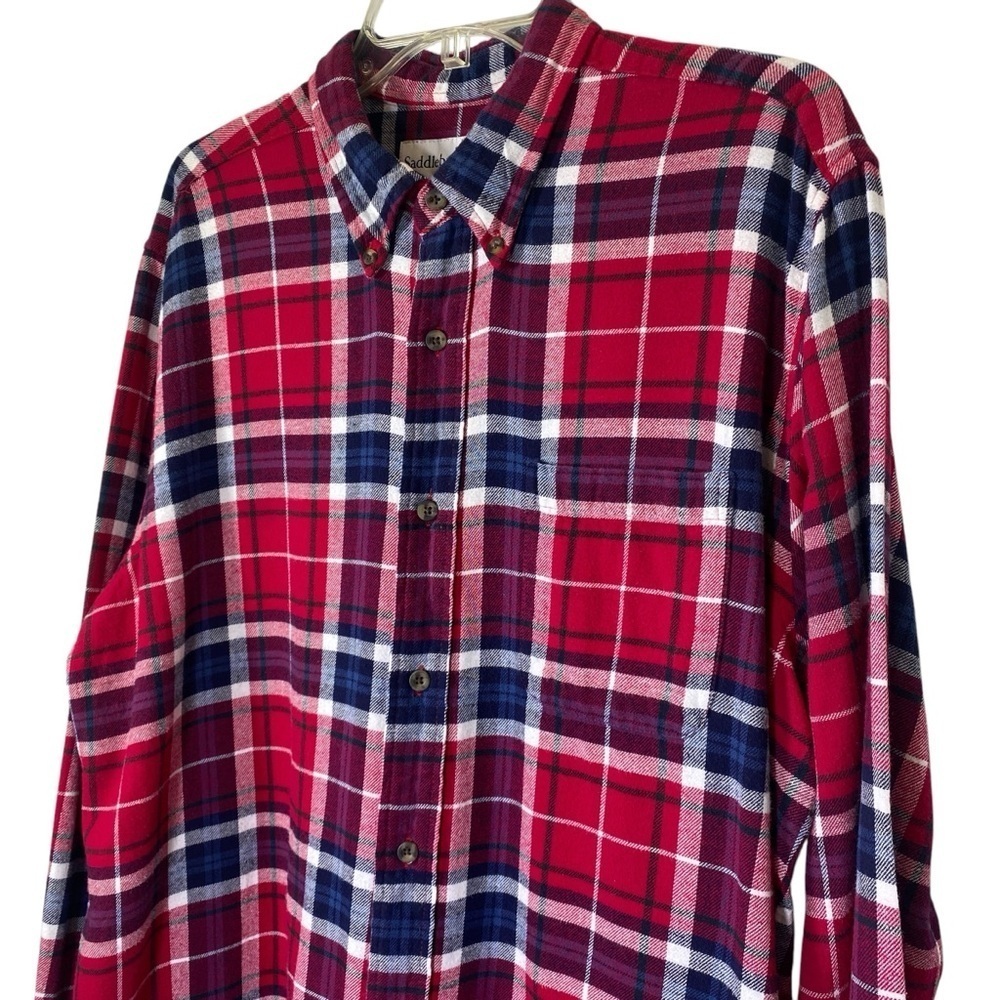 SADDLEBRED Men Size XL Classic Fit Red Plaid flannel button up long sleeve shirt